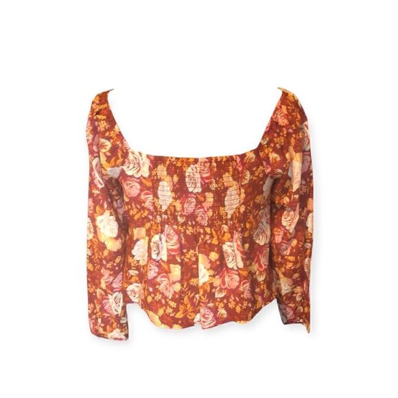 NWT WAYF Rust-Red Rose Elastic Shoulder Sleeves Neck.100% Cotton Inside Lined - Picture 2 of 7